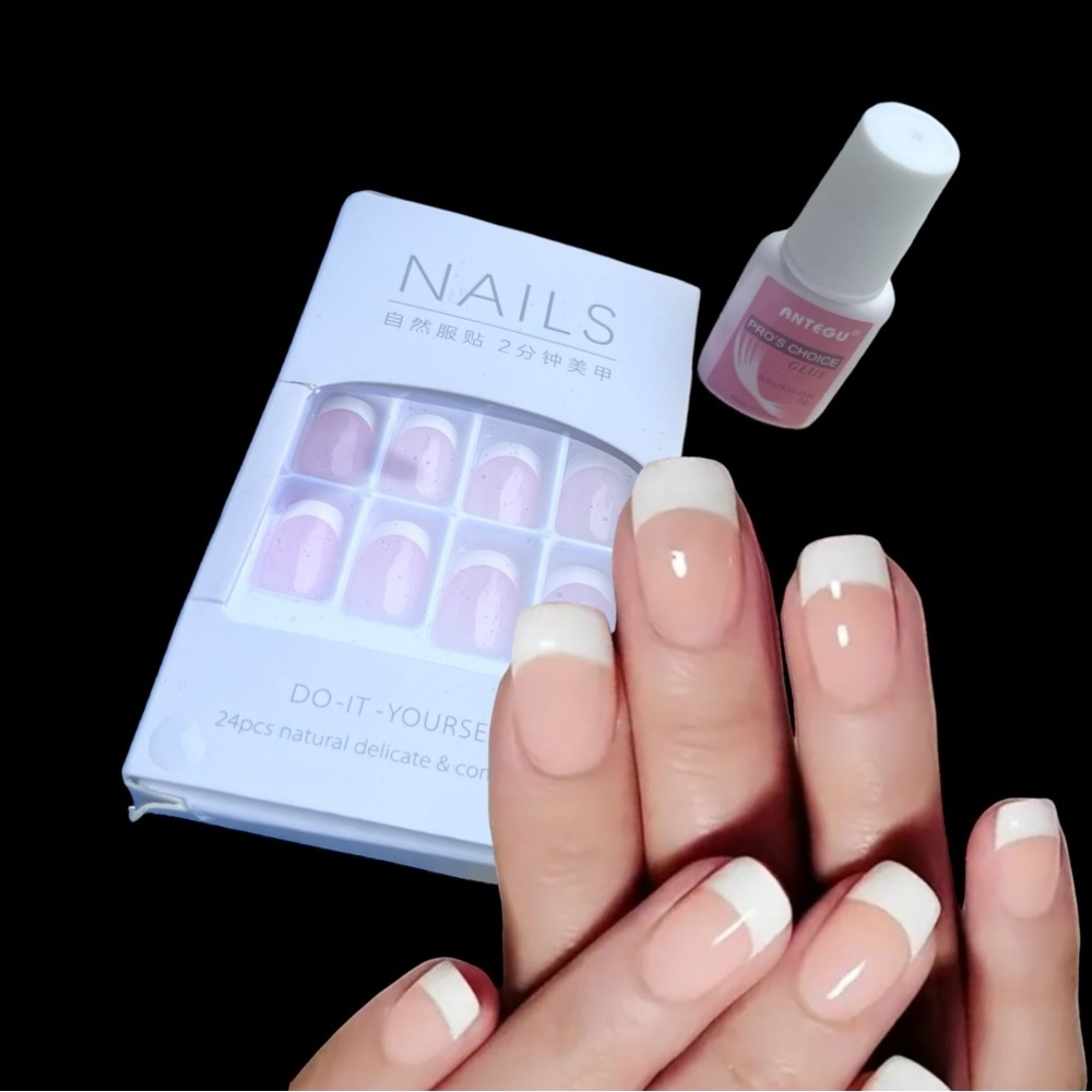 3/$15 24pcs White French Tip Press On Nails, Nude Pink Fake Nails Short NIB